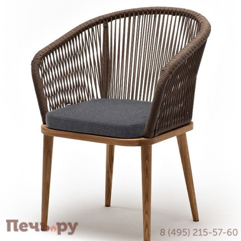 4SIS "Марсель" стул плетеный из роупа, основание дуб, роуп темно-серый круглый, ткань темно-серая 027 фото