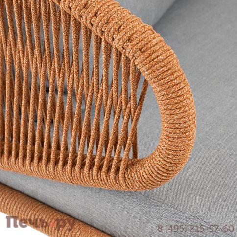 "Милан" диван 2-местный плетеный из роупа, каркас алюминий светло-серый (RAL7035) муар, роуп оранжевый меланж круглый, ткань светло-серая фото 4