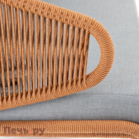 "Милан" диван 2-местный плетеный из роупа, каркас алюминий светло-серый (RAL7035) муар, роуп оранжевый меланж круглый, ткань светло-серая фото 5