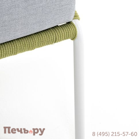 "Милан" диван 2-местный плетеный из роупа, каркас алюминий светло-серый (RAL7035) шагрень, роуп салатовый меланж круглый, ткань светло-серая фото 4