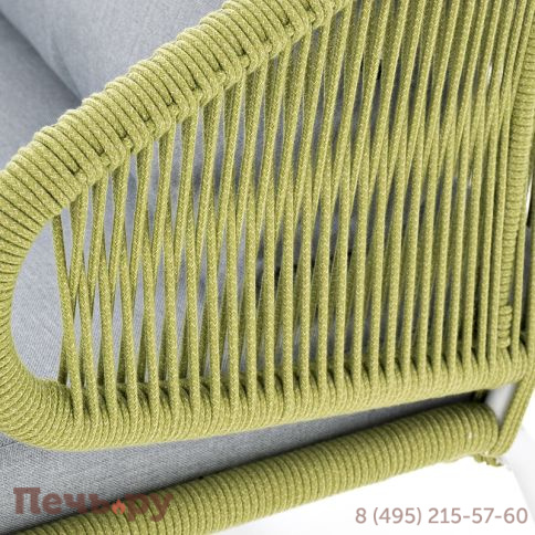 "Милан" диван 2-местный плетеный из роупа, каркас алюминий светло-серый (RAL7035) шагрень, роуп салатовый меланж круглый, ткань светло-серая фото 6