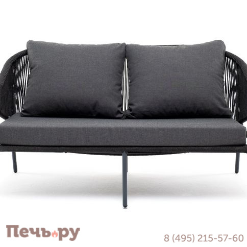 "Милан" диван 2-местный плетеный из роупа, каркас алюминий темно-серый (RAL7024) муар, роуп темно-серый круглый, ткань темно-серая 027 фото 3