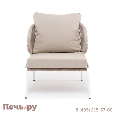 "Милан" кресло плетеное из роупа, каркас алюминий белый муар, роуп бежевый круглый, ткань бежевая 052 фото 3