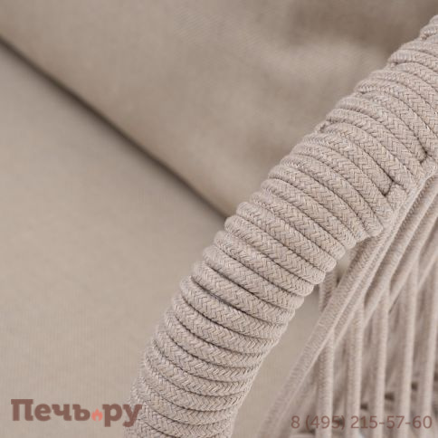 "Милан" кресло плетеное из роупа, каркас алюминий белый муар, роуп бежевый круглый, ткань бежевая 052 фото 7