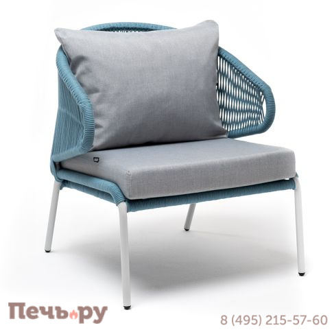 "Милан" кресло плетеное из роупа, каркас алюминий светло-серый (RAL7035) муар, роуп бирюзовый круглый, ткань светло-серая фото 3