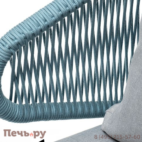 "Милан" кресло плетеное из роупа, каркас алюминий светло-серый (RAL7035) муар, роуп бирюзовый круглый, ткань светло-серая фото 5