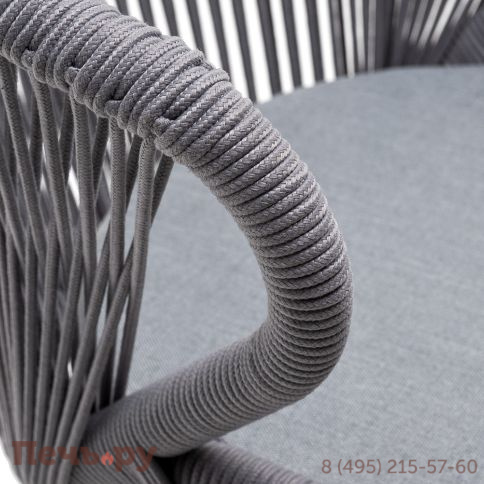 "Милан" стул плетеный из роупа, каркас алюминий белый муар, роуп светло-серый круглый, ткань светло-серая фото 4