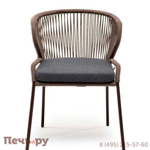 "Милан" стул плетеный из роупа, каркас алюминий коричневый (RAL8016) муар, роуп коричневый круглый, ткань темно-серая 027 фото 2