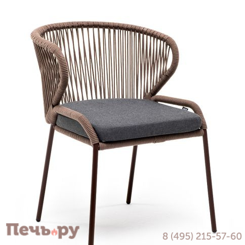 "Милан" стул плетеный из роупа, каркас алюминий коричневый (RAL8016) муар, роуп коричневый круглый, ткань темно-серая 027 фото 3