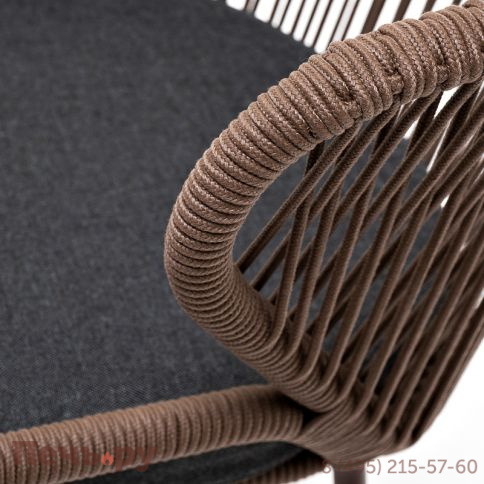 "Милан" стул плетеный из роупа, каркас алюминий коричневый (RAL8016) муар, роуп коричневый круглый, ткань темно-серая 027 фото 5