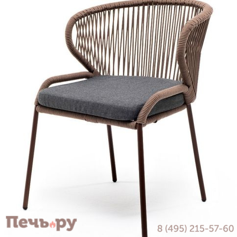 "Милан" стул плетеный из роупа, каркас алюминий коричневый (RAL8016) муар, роуп коричневый круглый, ткань темно-серая 027 фото
