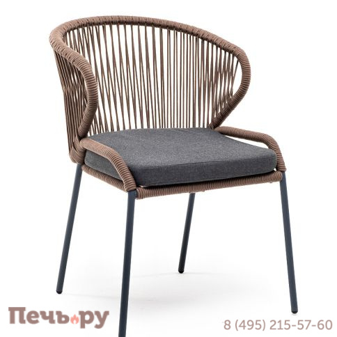"Милан" стул плетеный из роупа, каркас алюминий серый (RAL7022) муар, роуп коричневый круглый, ткань темно-серая 027 фото 2