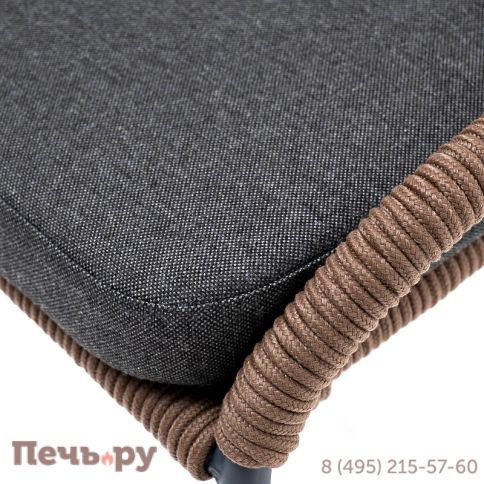 "Милан" стул плетеный из роупа, каркас алюминий серый (RAL7022) муар, роуп коричневый круглый, ткань темно-серая 027 фото 4