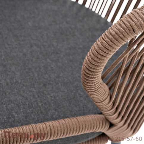 "Милан" стул плетеный из роупа, каркас алюминий серый (RAL7022) муар, роуп коричневый круглый, ткань темно-серая 027 фото 5
