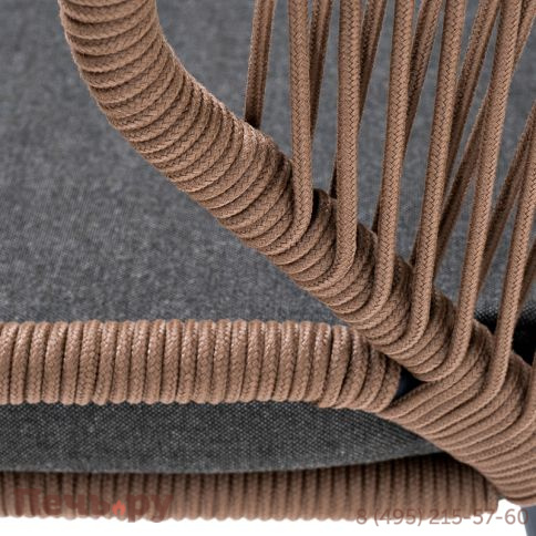 "Милан" стул плетеный из роупа, каркас алюминий серый (RAL7022) муар, роуп коричневый круглый, ткань темно-серая 027 фото 7