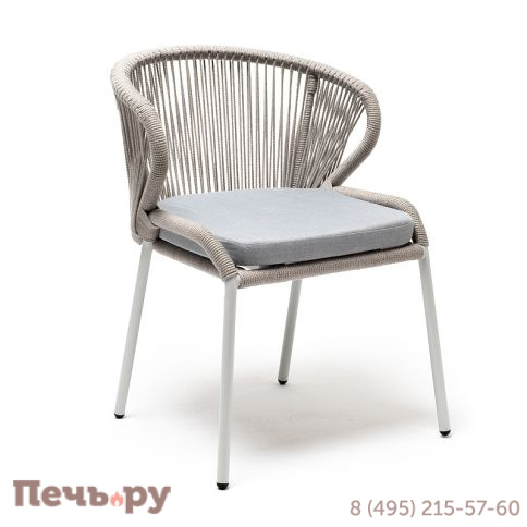 "Милан" стул плетеный из роупа, каркас алюминий светло-серый (RAL7035) муар, роуп серый меланж круглый, ткань светло-серая фото 3