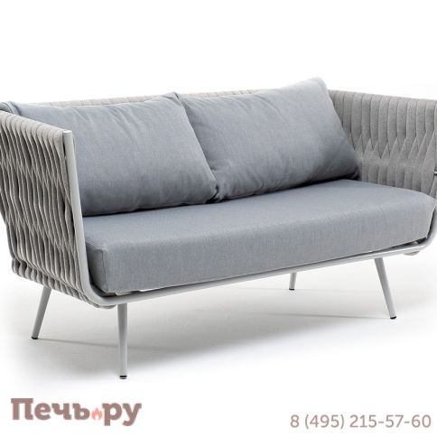 "Монако" диван 2-местный плетеный из роупа, каркас алюминий светло-серый (RAL7035) муар, роуп светло-серый 40 мм, ткань светло-серая фото 2
