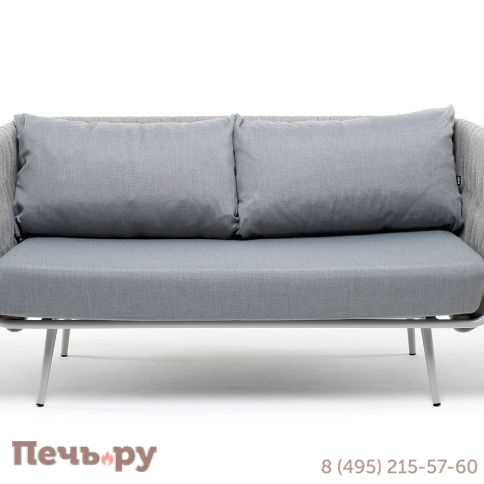 "Монако" диван 2-местный плетеный из роупа, каркас алюминий светло-серый (RAL7035) муар, роуп светло-серый 40 мм, ткань светло-серая фото 3