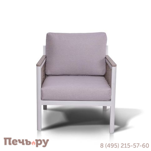 "Сан Ремо" кресло плетеное из роупа садовое, каркас алюминий белый, роуп бежевый, ткань бежевая фото 2