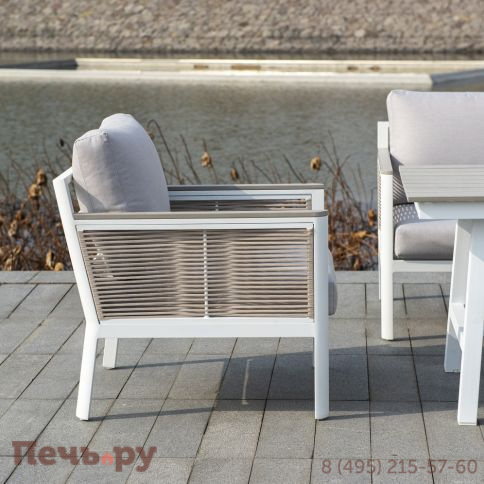 "Сан Ремо" кресло плетеное из роупа садовое, каркас алюминий белый, роуп бежевый, ткань бежевая фото 4