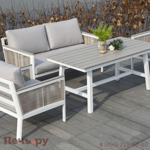 "Сан Ремо" кресло плетеное из роупа садовое, каркас алюминий белый, роуп бежевый, ткань бежевая фото 7