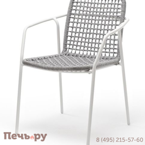"Тунис" стул плетенный из роупа, каркас алюминий белый, роуп светло-серый фото