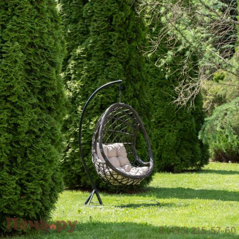 "Венеция" подвесное кресло-кокон из искусственного ротанга, цвет бронзовый с бежевой подушкой фото 4