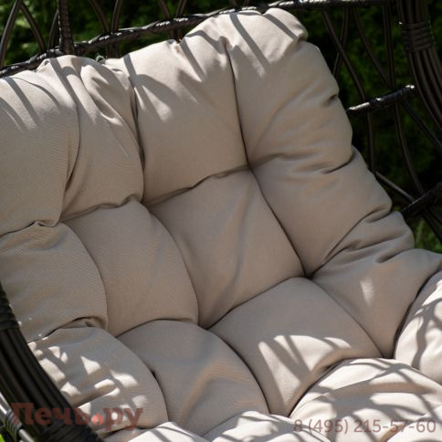 "Венеция" подвесное кресло-кокон из искусственного ротанга, цвет серый с бежевой подушкой фото 5