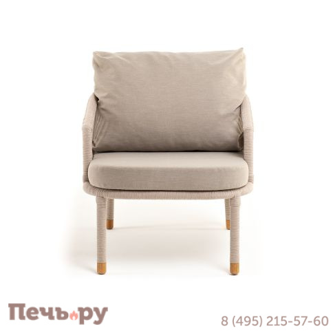 "Верона" кресло плетеное из роупа, каркас алюминий белый муар, роуп бежевый круглый, ткань бежевая 052 фото 2