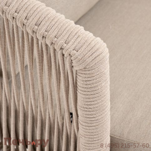 "Верона" кресло плетеное из роупа, каркас алюминий белый муар, роуп бежевый круглый, ткань бежевая 052 фото 5