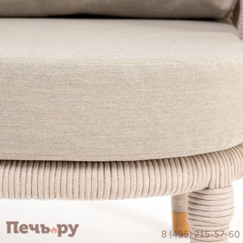 "Верона" кресло плетеное из роупа, каркас алюминий белый муар, роуп бежевый круглый, ткань бежевая 052 фото 7