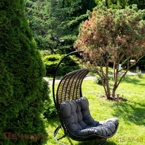 "Виши" подвесное кресло-кокон из искусственного ротанга, цвет коричневый с серо-коричневой подушкой фото 5