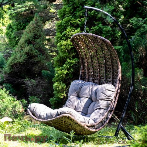 "Виши" подвесное кресло-кокон из искусственного ротанга, цвет коричневый с серо-коричневой подушкой фото 6