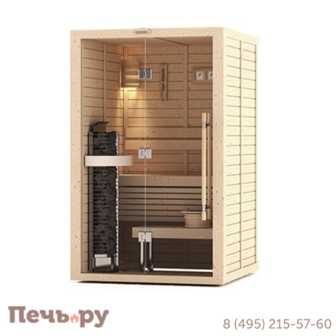 Сауна в сборе Sawo 1414LS-PA-G (1,4м Х 1,4м, ель, полностью стеклянная стена, дизайн Piano, левая) фото