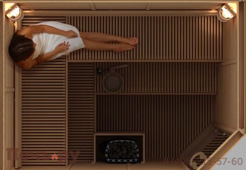 Сауна в сборе Sawo 1414RS-PD-G (1,4м х 1,4м, кедр, полностью стеклянная стена, дизайн Piano, правая) фото 3