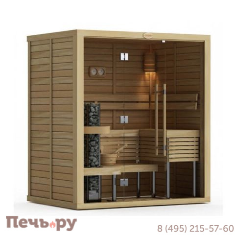 Сауна в сборе Sawo 1420ML-PS-G (1,4м Х 2м, ель, полностью стеклянная стена, дизайн Piano) фото