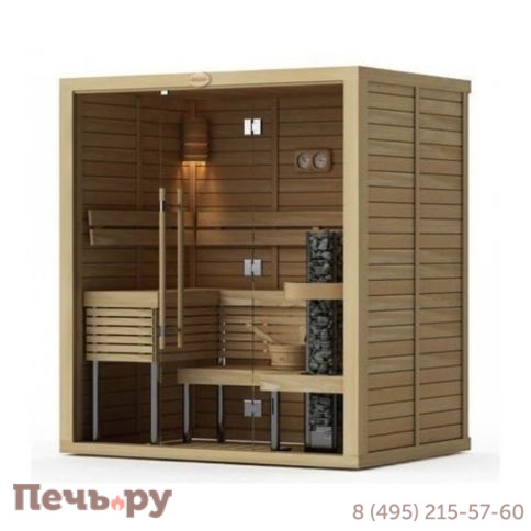 Сауна в сборе Sawo 1420ML-WA-G (1,4м х 2,0м, осина, полностью стеклянная стена, дизайн Wave) фото