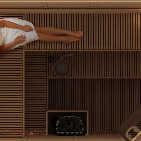 Сауна в сборе Sawo 2020ML-PD-G (2.0м Х 2.0м, кедр, полностью стеклянная стена, дизайн Piano, левая) фото 2