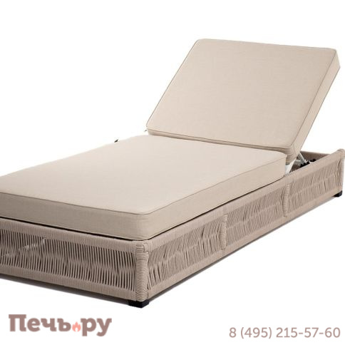 Шезлонг 4SiS Ривьера плетеный из роупа, каркас алюминий белый муар, роуп бежевый круглый, ткань бежевая 052 фото 3