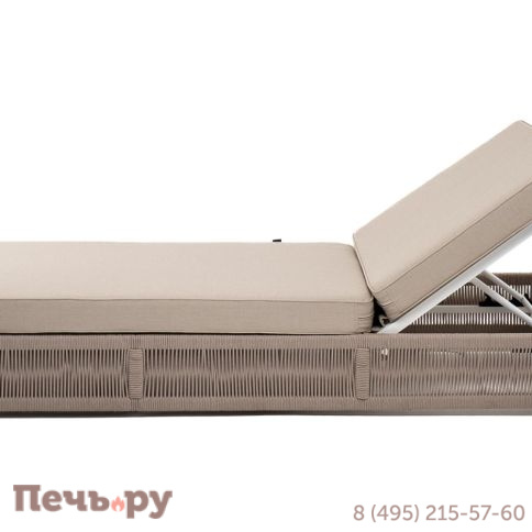 Шезлонг 4SiS Ривьера плетеный из роупа, каркас алюминий белый муар, роуп бежевый круглый, ткань бежевая 052 фото 4