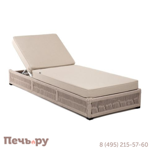 Шезлонг 4SiS Ривьера плетеный из роупа, каркас алюминий белый муар, роуп бежевый круглый, ткань бежевая 052 фото