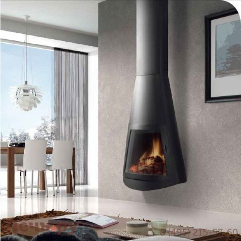 Стальной камин Hergom Creta с дверкой настенный (черный\серый) фото 2