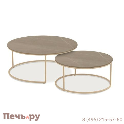 Стол кофейный Brafritid Flen бежевый, алюминий/закаленное стекло с керамической печатью фото
