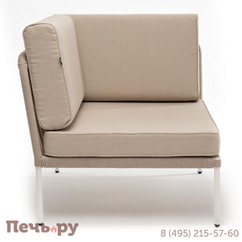 Угловой модуль 4SiS Канны плетеный из роупа, каркас алюминий белый муар, роуп бежевый круглый, ткань бежевая 15052 фото 2