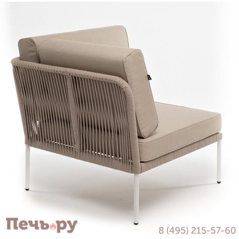 Угловой модуль 4SiS Канны плетеный из роупа, каркас алюминий белый муар, роуп бежевый круглый, ткань бежевая 15052 фото 3