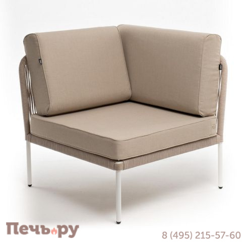 Угловой модуль 4SiS Канны плетеный из роупа, каркас алюминий белый муар, роуп бежевый круглый, ткань бежевая 15052 фото