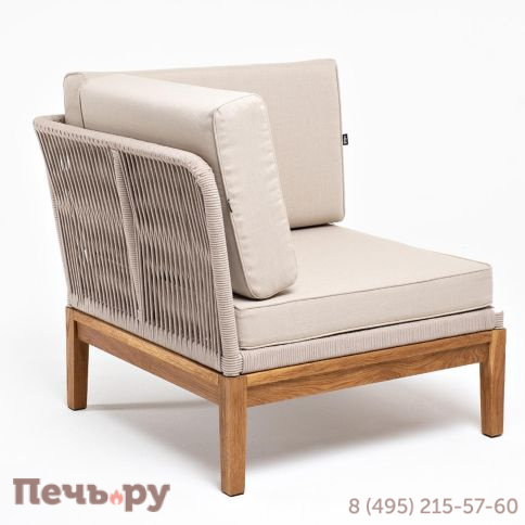 Угловой модуль плетеный из роупа 4SiS Канны основание дуб, роуп бежевый круглый, ткань бежевая 052 фото 3