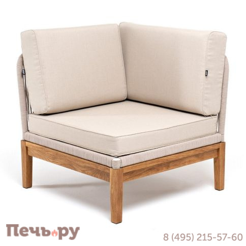 Угловой модуль плетеный из роупа 4SiS Канны основание дуб, роуп бежевый круглый, ткань бежевая 052 фото