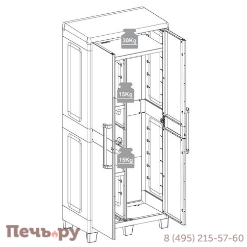 Уличный шкаф Gardeck 2х дверный глубокий SANTORINI XL (3 полки), светло-серый/антрацит фото 4