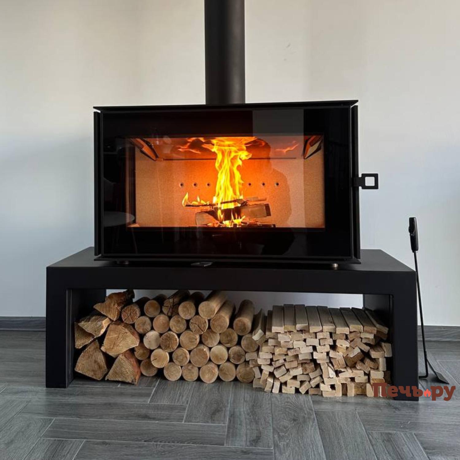 Печь камин Астов Куб 3С 800 на подиуме видео Печь камин Астов Куб 3С 800 на подиуме видео